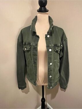 Dear John Olive Green Button-Front Jean Jacket